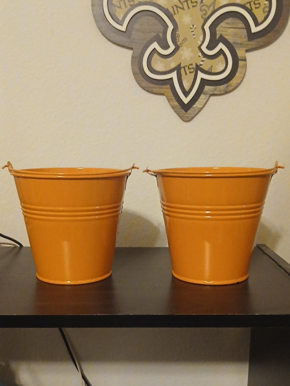 Orange Metal Decorative Planter Bucket - Set of 2